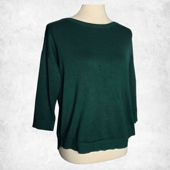 Cable & Gauge Emerald Green Button-Back Sweater – Reversible Soft Knit Top (L) - Picture 5 of 6
